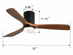 Ventilador de techo interior con luz, 3 palas de madera maciza, motor silencioso y reversible, mando a distancia, (132x132x30 cm)^ Clearance