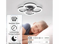 NETTLIFE Ventilador de techo LED con iluminación - 40 W, silencioso, , con control remoto, temporizador regulable de 6 velocidades Negro Outlet