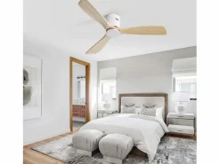 Ventilador de techo moderno de madera - Ventilador de techo de 52" con 3 aspas - Motor de CC reversible y silencioso - Para sala de estar^OKWISH Sale