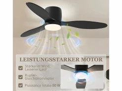 Ventilador de techo - Ventilador de techo con luz LED y 3 aspas - 6 velocidades - para dormitorios Negro Discount