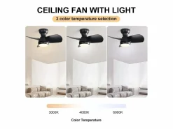 OKWISH Ventilador de techo con luces LED regulables y 3 aspas de ABS para dormitorios y salones. Negro Hot