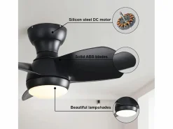 OKWISH Ventilador de techo con luces LED regulables y 3 aspas de ABS para dormitorios y salones. Negro Hot