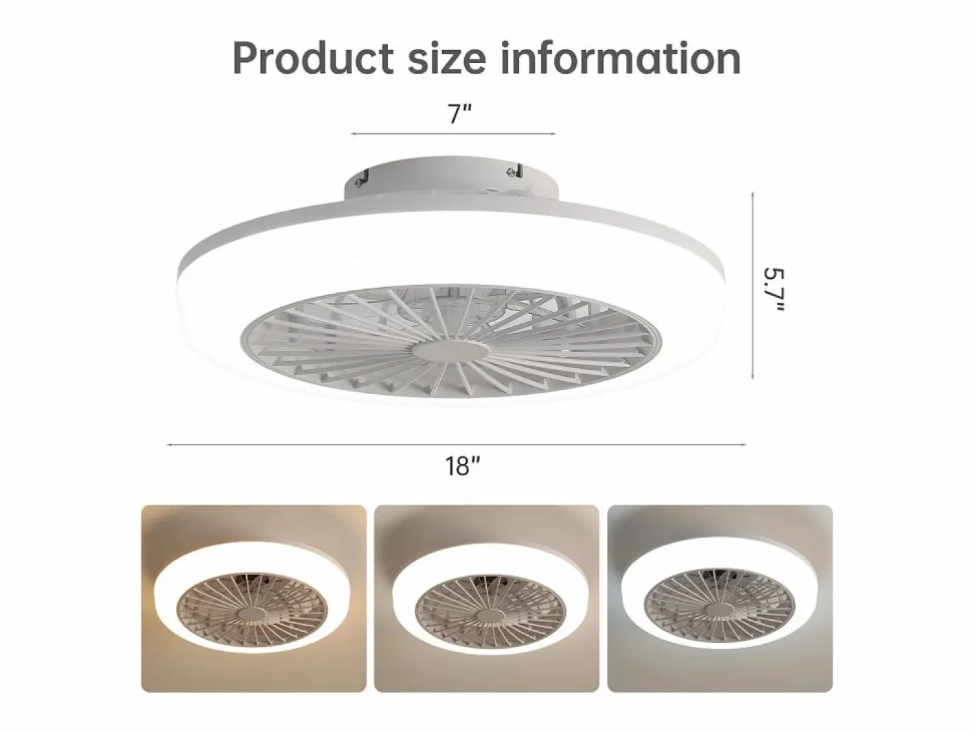 Ventilador de techo sin aspas con luz y control remoto, diseño moderno, ABS, , montaje empotrado (45,7 x 45,7 x 14,5 cm)^ Best