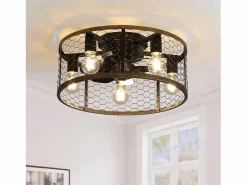 OKWISH Aire Acondicionado, Ventilación|Ventilador de techo tipo jaula - Ventilador de techo empotrado con 7 aspas de ABS y luz - Ajuste de 6 velocidades
