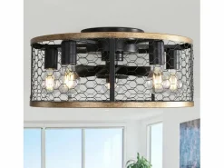 OKWISH Aire Acondicionado, Ventilación|Ventilador de techo tipo jaula - Ventilador de techo empotrado con 7 aspas de ABS y luz - Ajuste de 6 velocidades