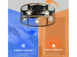 OKWISH Aire Acondicionado, Ventilación|Ventilador de techo tipo jaula - Ventilador de techo empotrado con 7 aspas de ABS y luz - Ajuste de 6 velocidades