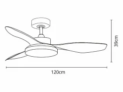 Ventilador de techo Tulum Shakespear 25W 3 aspas mando a distancia Ø120 cm^ Hot