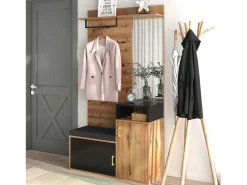 ModernLuxe Armario De Entrada|Vestíbulo con Espejo y Mueble para Zapatos - Natural y Negro - Espacioso y Elegante