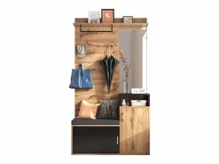 ModernLuxe Armario De Entrada|Vestíbulo con Espejo y Mueble para Zapatos - Natural y Negro - Espacioso y Elegante