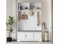 ModernLuxe Vestíbulo moderno - con 6 ganchos y 3 puertas - con banco y estantes abiertos - Blanco Clearance