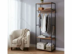Vestidor abierto 3 estantes y barra roble cambrian negro 60x175x40 cm Negro / Color natural claro Discount