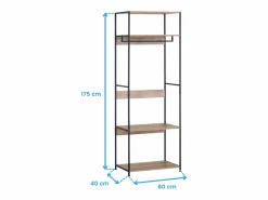 Vestidor abierto 3 estantes y barra roble cambrian negro 60x175x40 cm Negro / Color natural claro Discount