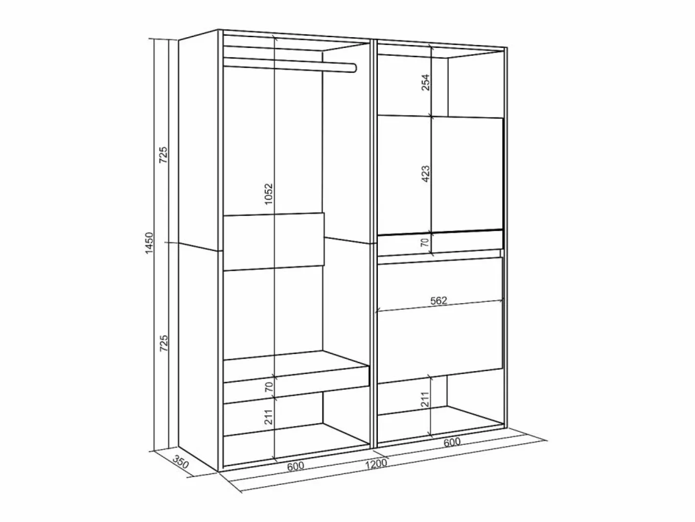 Vestidor abierto, 120x35x145cm, Dormitorio, habitación, Zapatero, Roble^Skraut Home