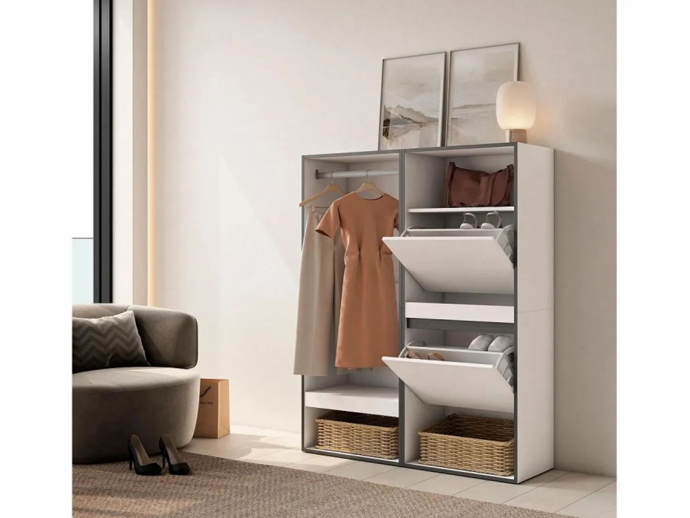 Vestidor abierto, 120x35x145cm, Dormitorio, habitación, Zapatero,^Skraut Home Online