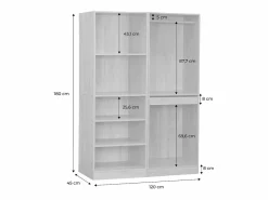 Vestidor con 5 estantes, una barra de colga y portapantalones natural^Sweeek Outlet