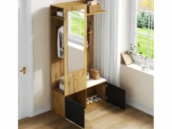 Merax Vestidor con espejo - 100 x 38 x 191 cm - con zapatero + armario + 2 puertas + banco - MDF - natural Color natural claro Sale