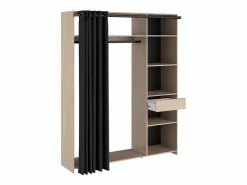 Armario Abierto, Vestidor|Vestidor Dark melamina 6 nichos barra colgar cortina 200x161x40 cm
