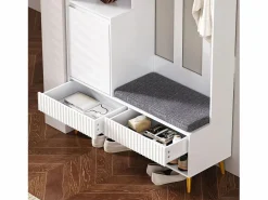 ModernLuxe Armario De Entrada|Vestidor de entrada moderno - con 4 ganchos, 1 puerta y 2 cajones - con banco y estantes abiertos -