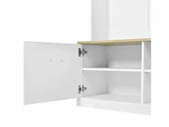 ModernLuxe Armario De Entrada|Vestidor de entrada moderno 105x40x180cm - con 2 puertas - con mueble para zapatos y ganchos - estantes abiertos - + Natural