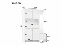 ModernLuxe Vestidor de entrada moderno 120x33.5x180cm - con LED y espejo - con banco de zapatos y mueble de zapatos - con 2 cajones y 5 puertas - Blanco Discount