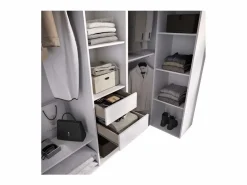 Armario Abierto, Vestidor|Vestidor de rincón Reus con estantes, 2 cajones y trasera reversible en blanco/natural, 2
