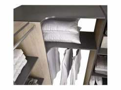 Vestidor de rincón Siles con cortina y cajones acabado natural/grafito, 205cm(alto) 234cm^