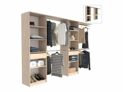 Armario Abierto, Vestidor|Vestidor Elios 2 Cols 5 Estantes 4 Barras 1 Cajón Madera Claro//Negro 320x200x40 cm