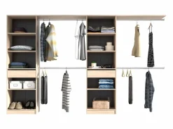 Armario Abierto, Vestidor|Vestidor Elios 2 Cols 5 Estantes 4 Barras 1 Cajón Madera Claro//Negro 320x200x40 cm