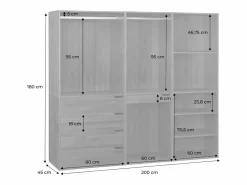 Sweeek Armario Abierto, Vestidor|Vestidor módulo de 3 elementos nogal