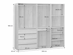 Sweeek Armario Abierto, Vestidor|Vestidor módulo de 3 elementos natural