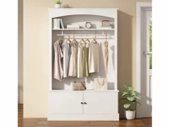 ModernLuxe Vestidor moderno - con perchero y almacenamiento para zapatos - Banco de almacenamiento - con ganchos - Blanco Sale