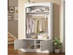 ModernLuxe Vestidor moderno - con perchero y almacenamiento para zapatos - Banco de almacenamiento - con ganchos - Blanco Sale