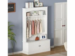 ModernLuxe Vestidor moderno - con perchero y almacenamiento para zapatos - Banco de almacenamiento - con ganchos - Blanco Sale