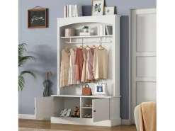 ModernLuxe Vestidor moderno - con perchero y almacenamiento para zapatos - Banco de almacenamiento - con ganchos - Blanco Sale