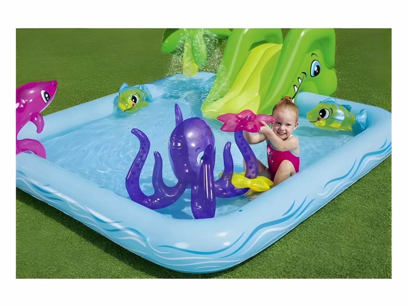 Bestway VidaXL Piscina hinchable Fantastic Aquarium tobogán + rociador de agua 86x239x206 cm Multicolor Outlet