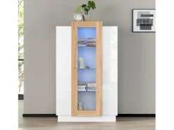 ModernLuxe Vitrina 74×40×120 cm - 3 puertas - con iluminación LED - con estantes de vidrio - + natural Blanco Hot