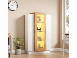 ModernLuxe Vitrina 74×40×120 cm - 3 puertas - con iluminación LED - con estantes de vidrio - + natural Blanco Hot