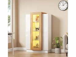 ModernLuxe Vitrina 74×40×120 cm - 3 puertas - con iluminación LED - con estantes de vidrio - + natural Blanco Hot