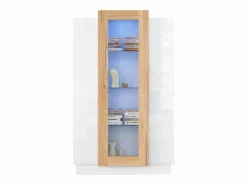 ModernLuxe Vitrina 74×40×120 cm - 3 puertas - con iluminación LED - con estantes de vidrio - + natural Blanco Hot