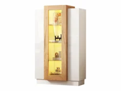 ModernLuxe Vitrina 74×40×120 cm - 3 puertas - con iluminación LED - con estantes de vidrio - + natural Blanco Hot