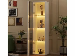 ModernLuxe Vitrina 40×29×170 cm - iluminación LED multicolor con mando - divisiones de cristal - Blanco Best