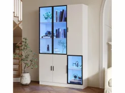 ModernLuxe Vitrina 120×35×200 cm - puertas acristaladas - 6 puertas - con iluminación LED - paneles de partículas + vidrio templado - Blanco Sale
