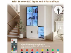 ModernLuxe Vitrina 120×35×200 cm - puertas acristaladas - 6 puertas - con iluminación LED - paneles de partículas + vidrio templado - Blanco Sale