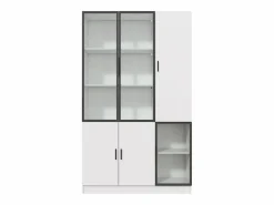 ModernLuxe Vitrina 120×35×200 cm - puertas acristaladas - 6 puertas - con iluminación LED - paneles de partículas + vidrio templado - Blanco Sale