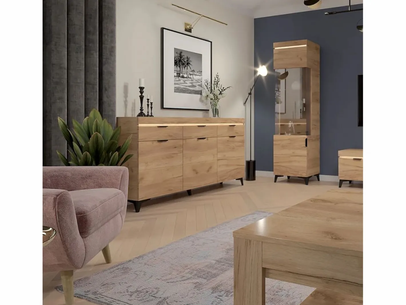Petits-Meubles Vitrina|Vitrina 1 puerta con LED Ruben Madera