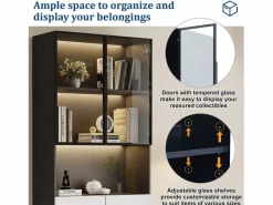 Merax Vitrina 4 puertas - 160 x 30 x 200 cm - LEDs - Tablero de partículas y cristal - Blanco Sale