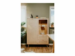Calicosy Vitrina 2 puertas 2 cajones 101,5 cm - Impresión efecto ratán Beige Online