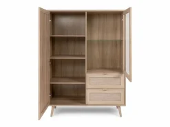 Calicosy Vitrina 2 puertas 2 cajones 101,5 cm - Impresión efecto ratán Beige Online