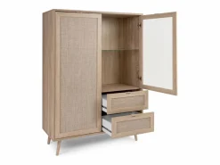 Calicosy Vitrina 2 puertas 2 cajones 101,5 cm - Impresión efecto ratán Beige Online