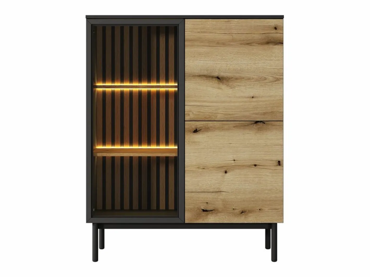 Vitrina 3 puertas con LEDs - Natural y negro - LABENIA^Vente-unique Outlet